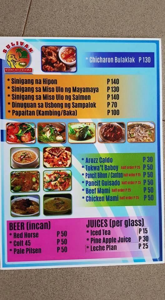 Menu at Sullivan Native Restaurant, Baliuag