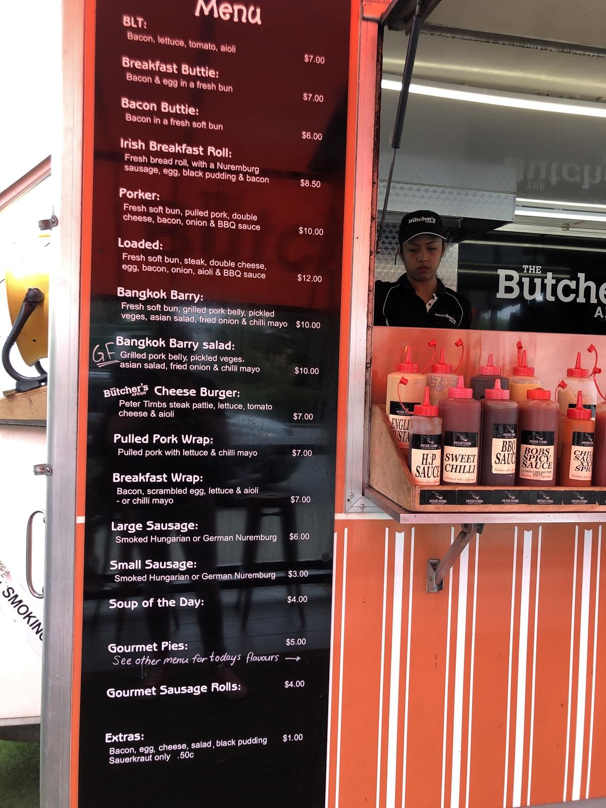 Menu at The Butcher's Apron cafe, Christchurch