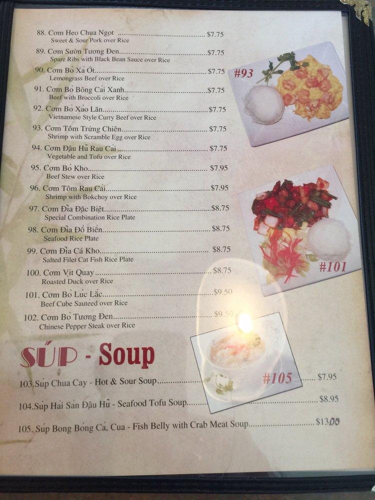 Menu at Pho Bac Noodle Palace restaurant, Modesto