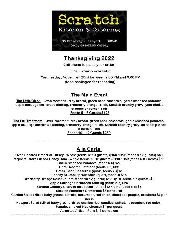 Menu at Scratch Kitchen & Catering restaurant, Newport