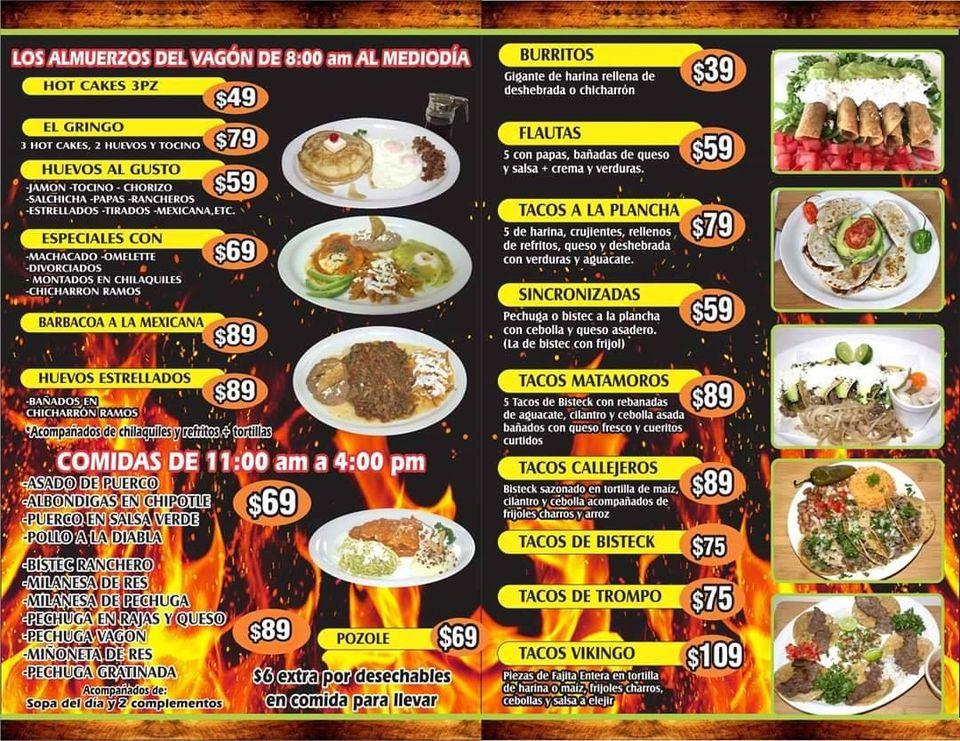 Menu at Vagón restaurant, Reynosa