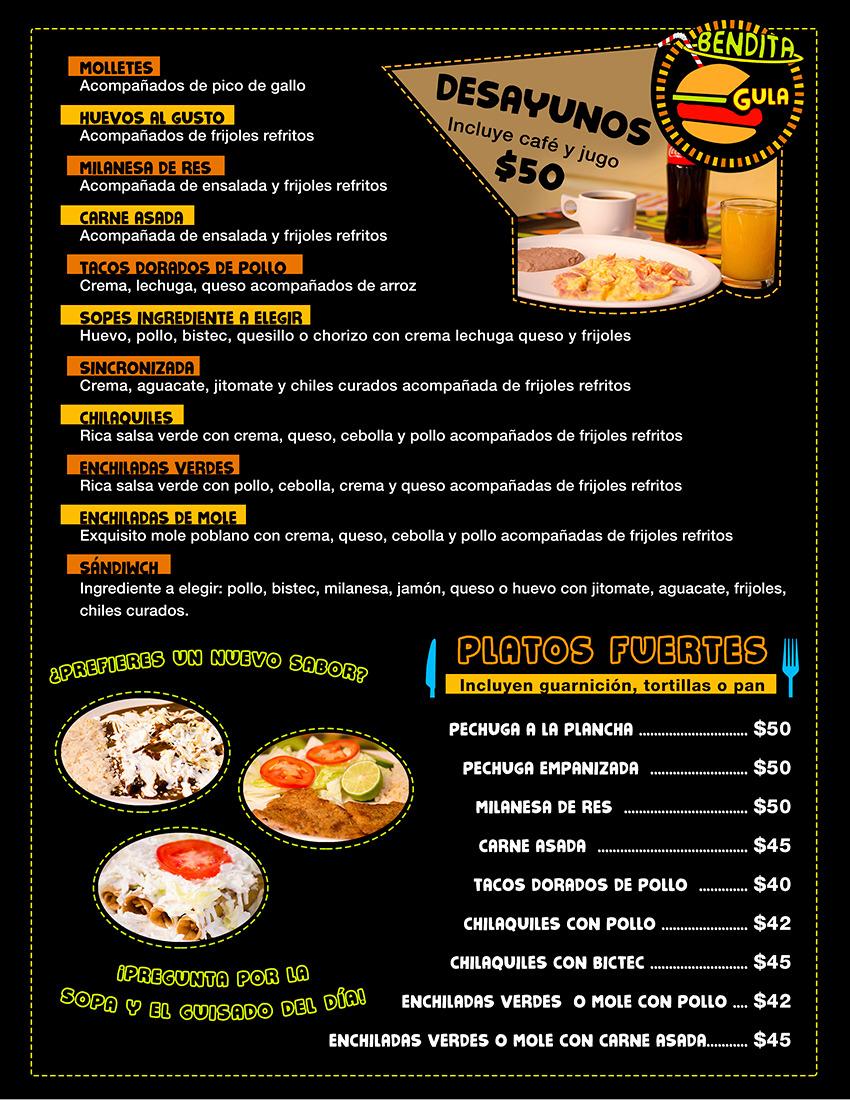 Menu at Bendita Gula restaurant, Mexico