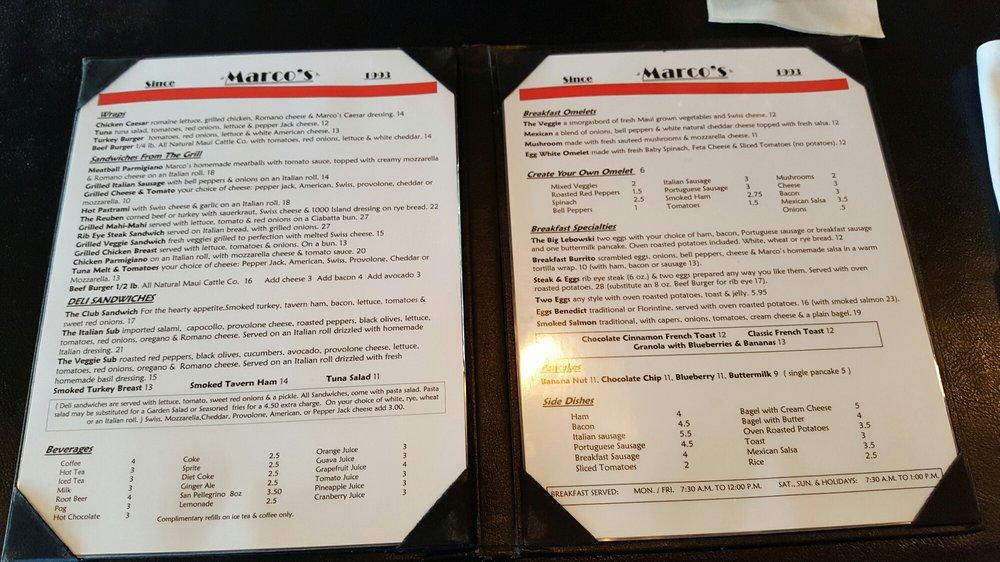 Menu at Marco's Grill & Deli restaurant, Kahului, 444 Hana Hwy
