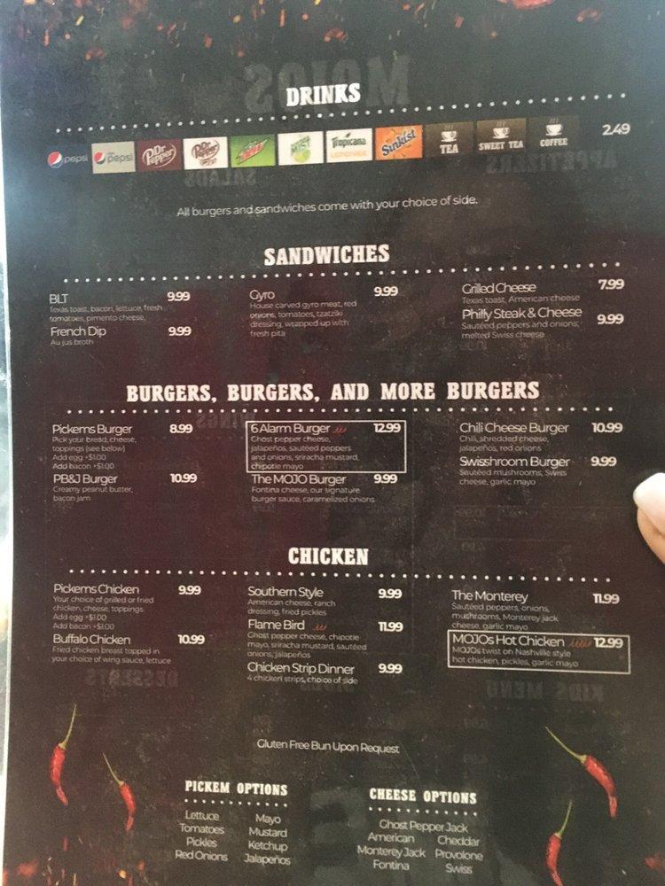 Menu at Mojos pub &amp; bar, Dyersburg, 575 Mall Blvd suite k