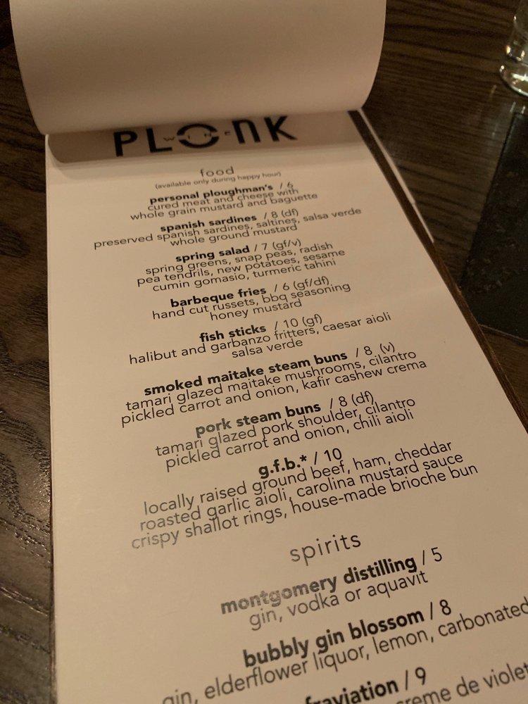 Menu at Plonk Missoula pub & bar, Missoula