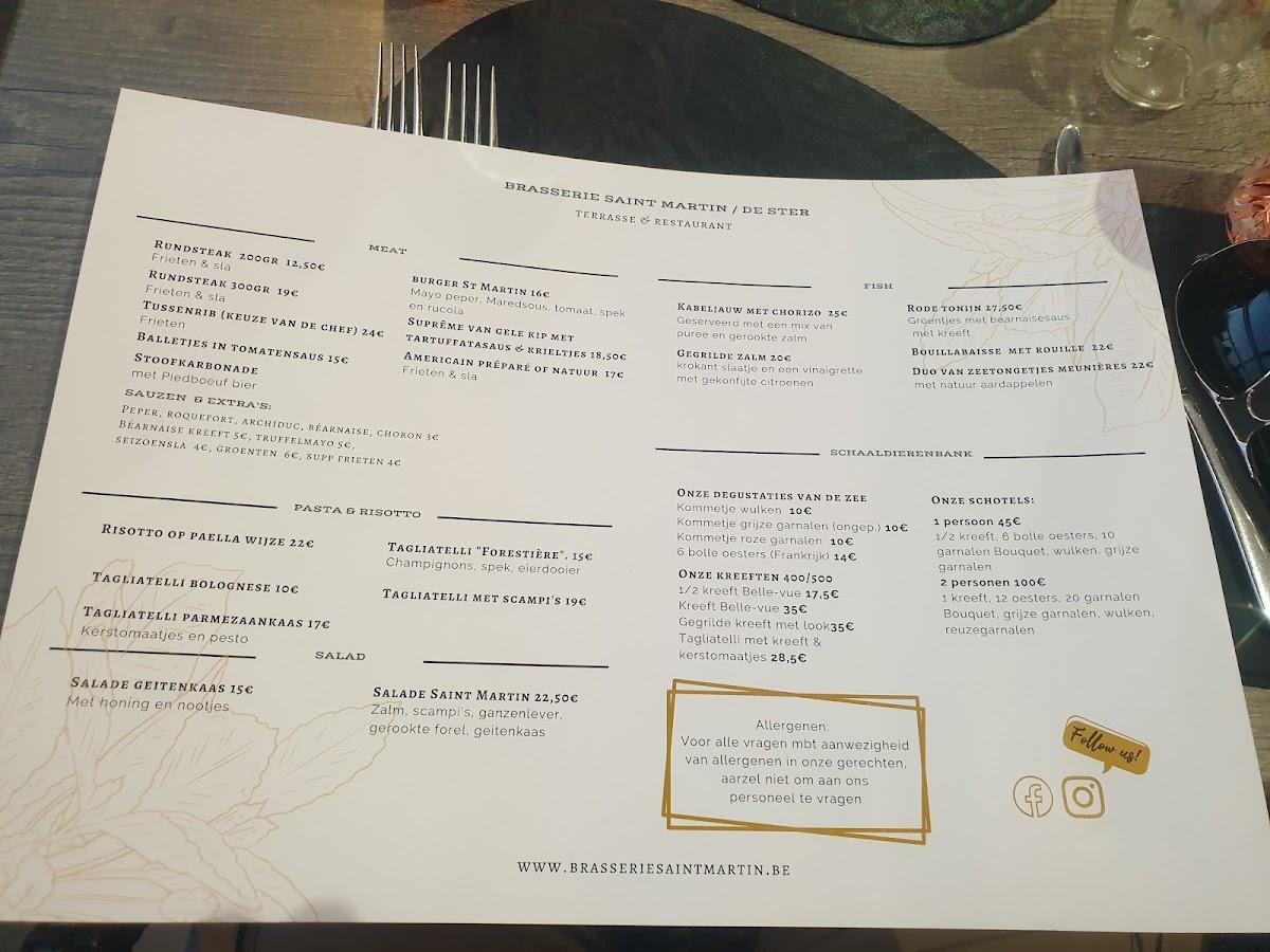 Menu au Brasserie St Martin, Dilbeek