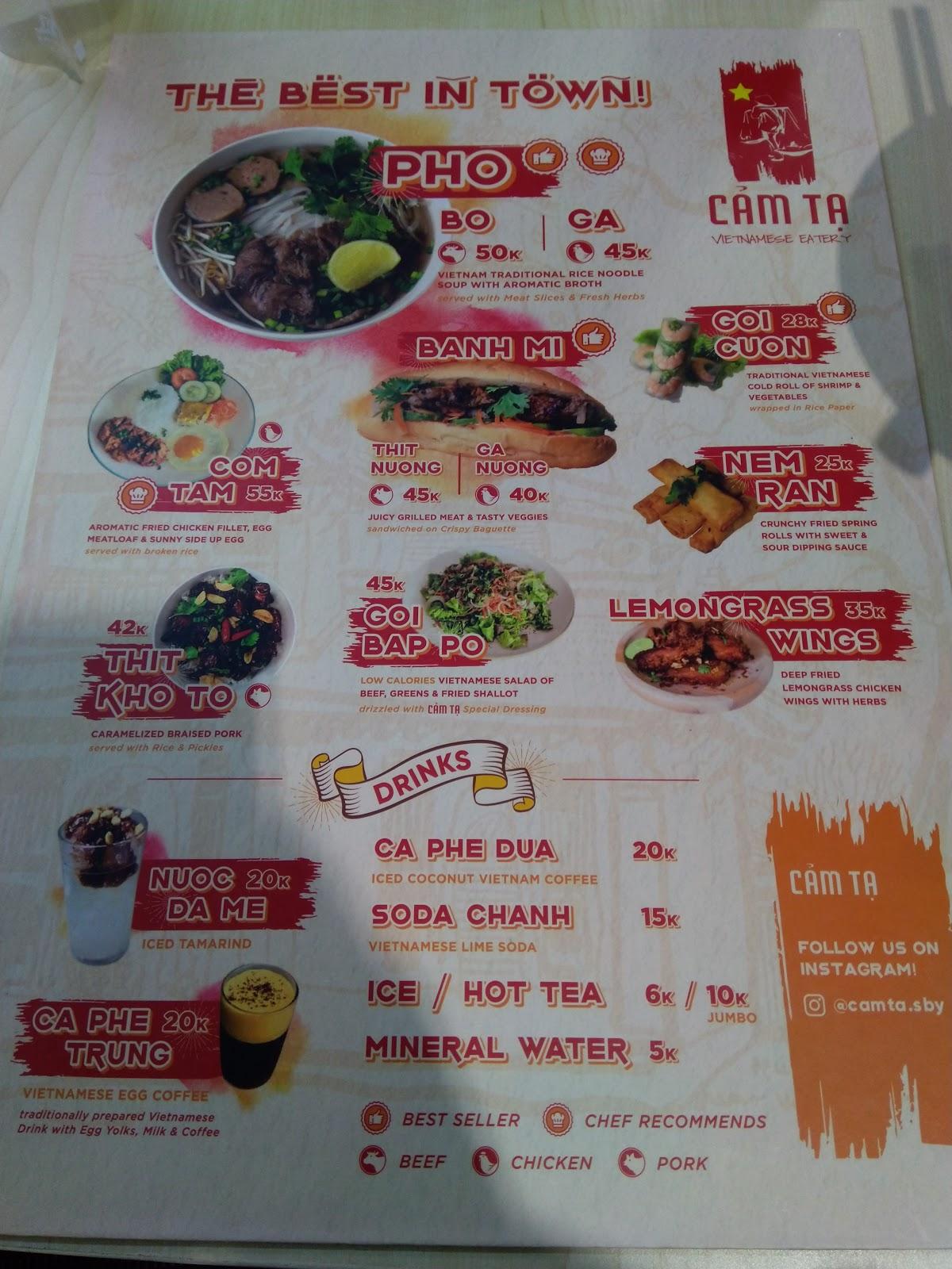 menu restoran di Vietnam