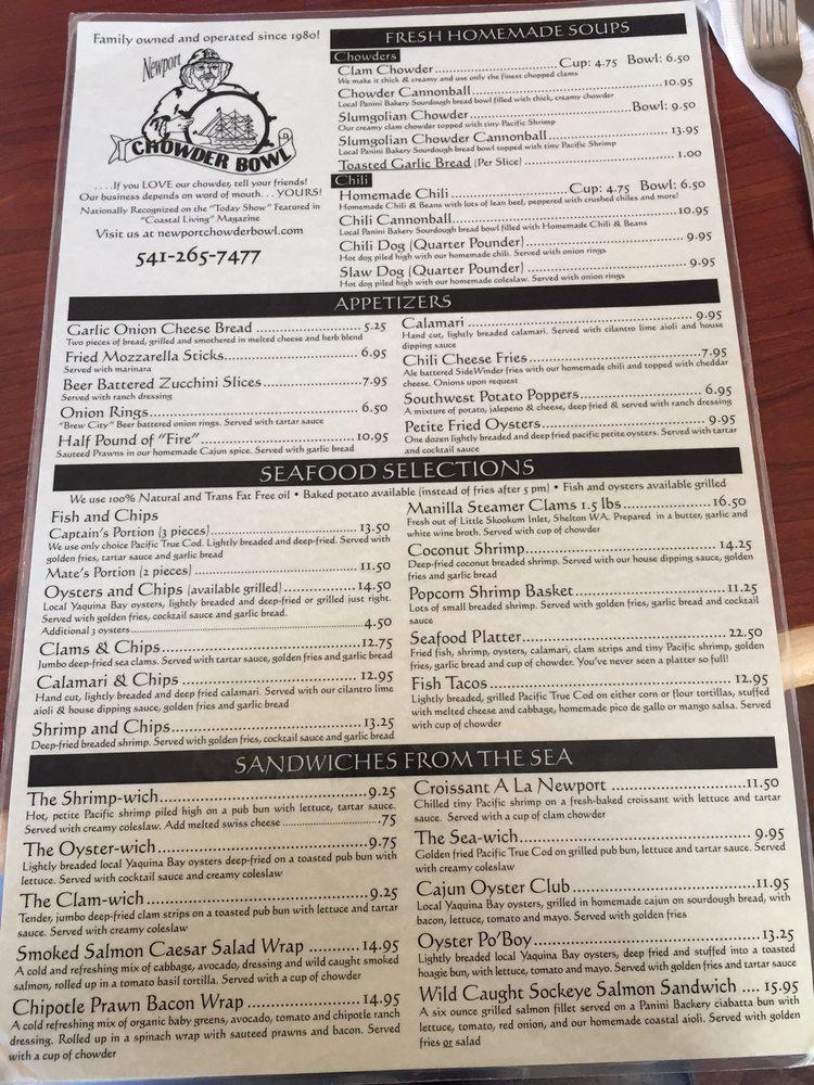 Menu at Chowder Bowl restaurant, Newport