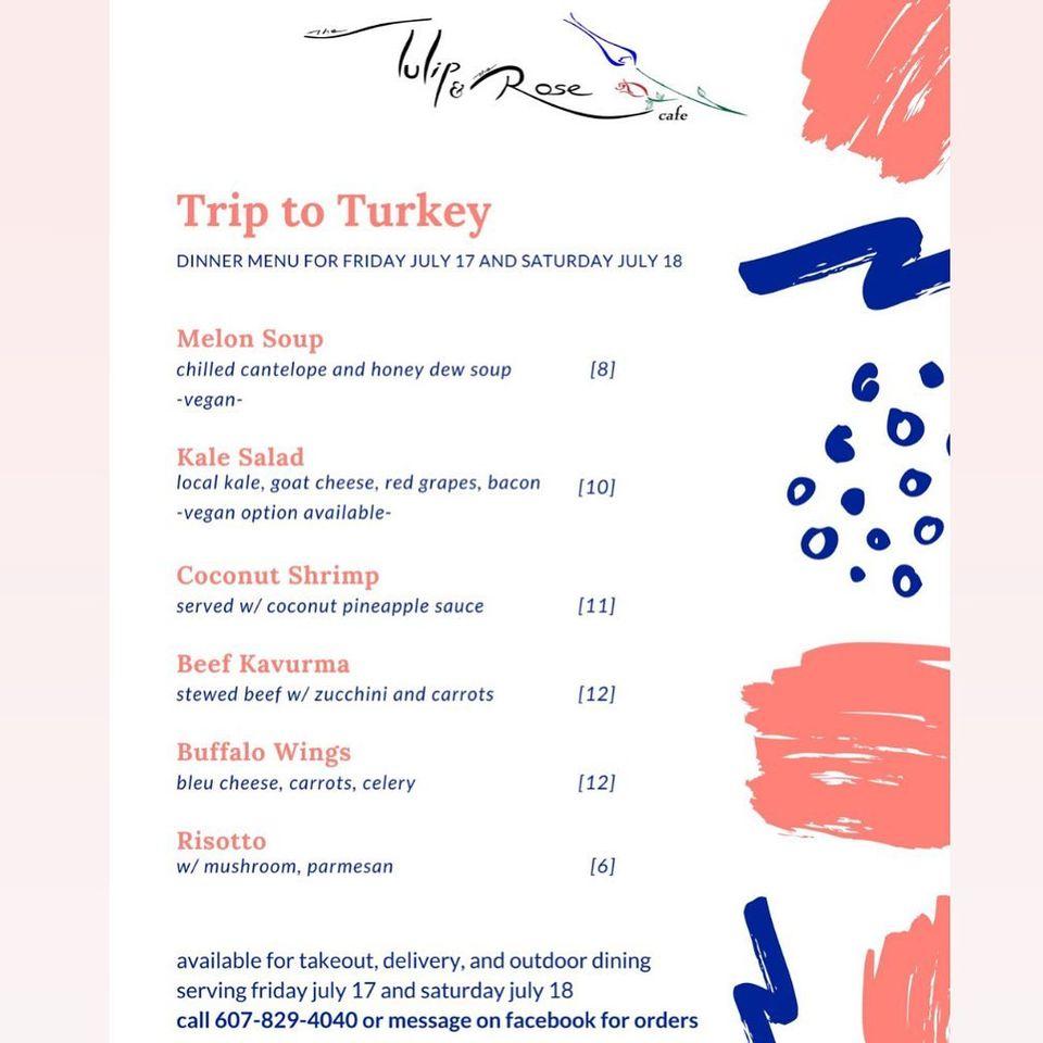 Menu at The Tulip and the Rose Cafe, Franklin