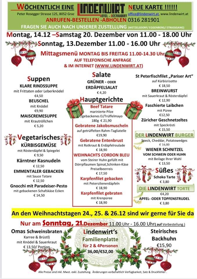 Speisekarte von Hotel - Restaurant Lindenwirt, Graz