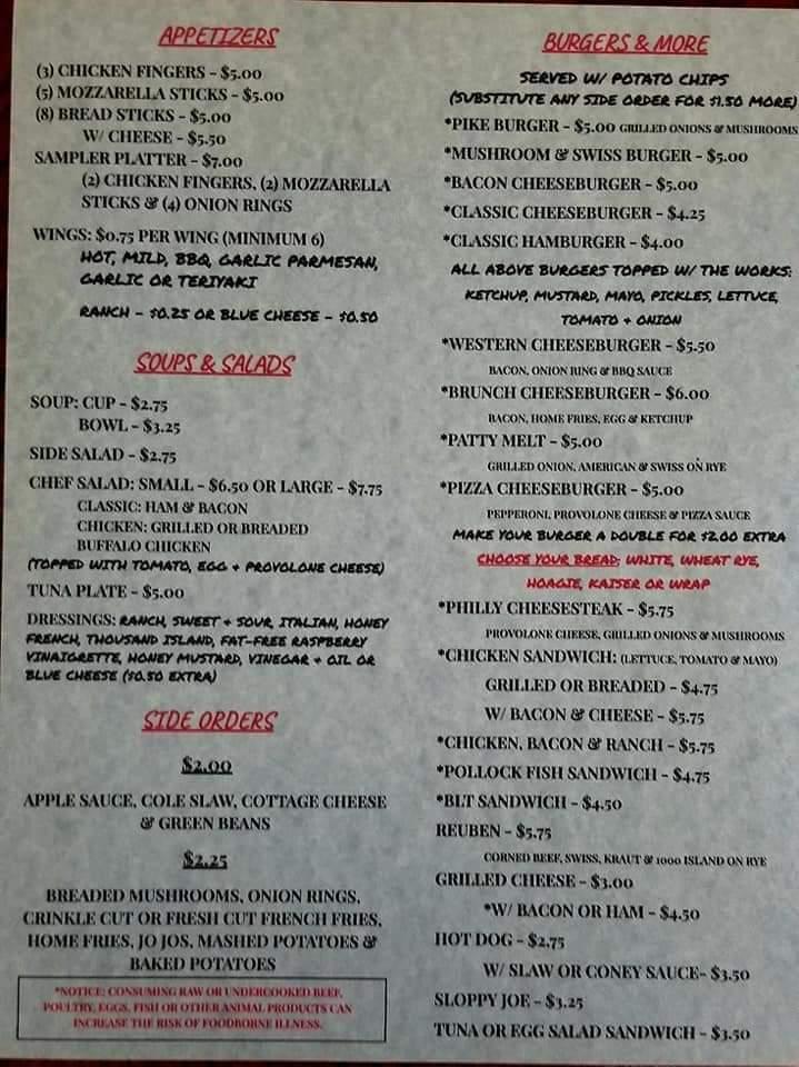 Menu at Pike Station Restaurant & Pizza Place, Creston