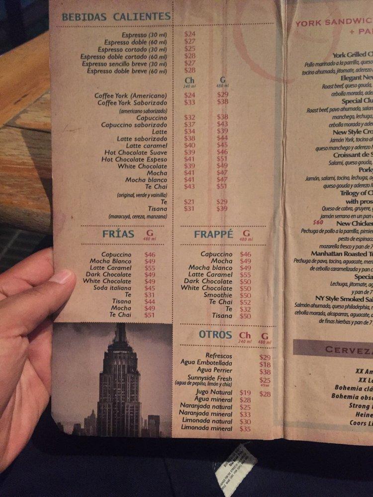 Carta del pub y bar The Coffee York, Heroica Puebla del Zaragoza, Blvrd