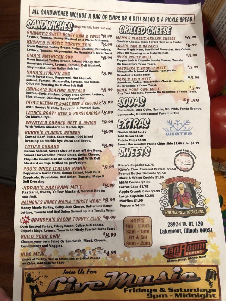 Menu at Grandma's Wine Bar & Deli, Lakemoor