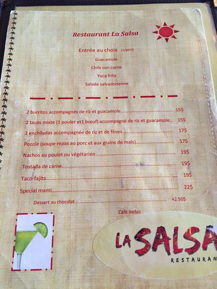 Menu at Restaurant La Salsa, Québec City