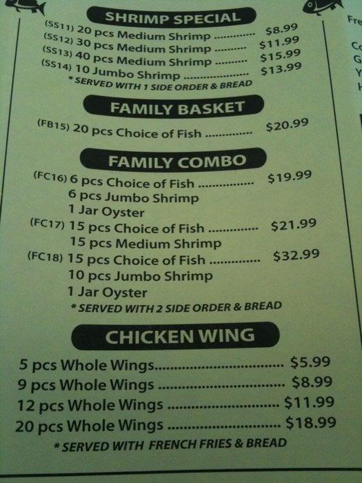 Menu at Ann's Fish Market restaurant, Carson