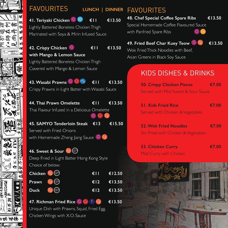 Menu at Samyo Asian Food restaurant, Galway
