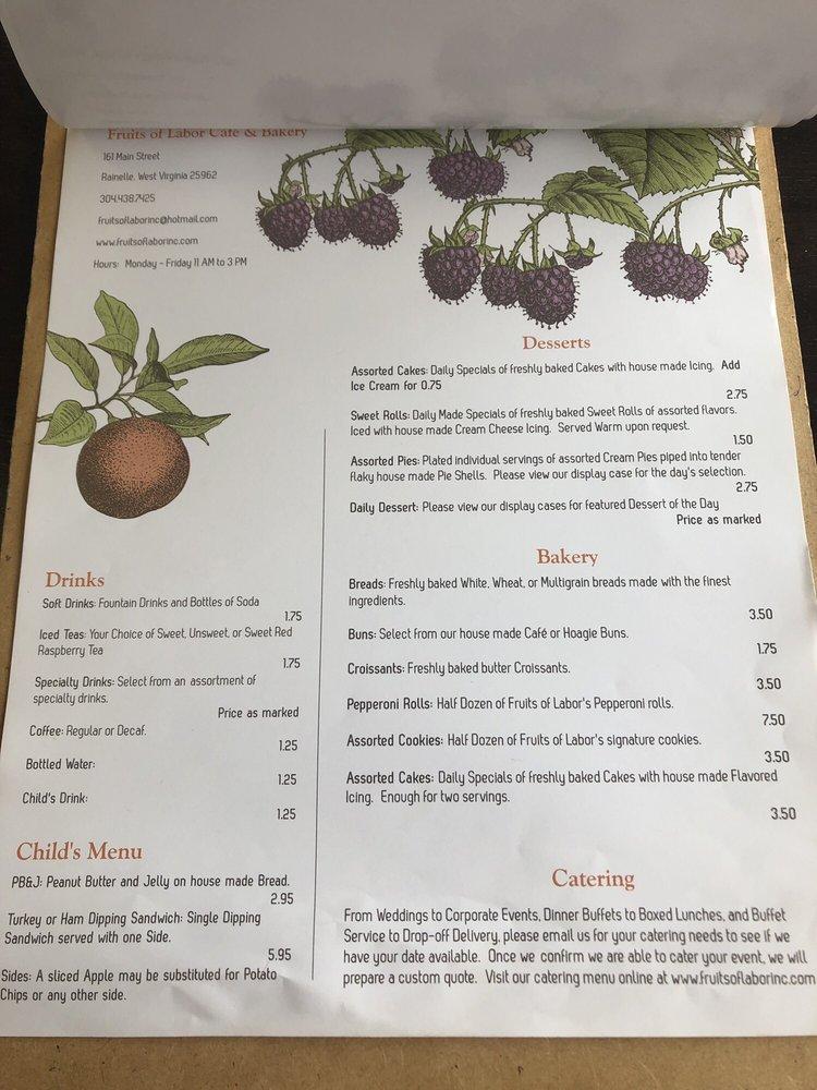 Carta del café Fruits of Labor Rainelle, Rainelle