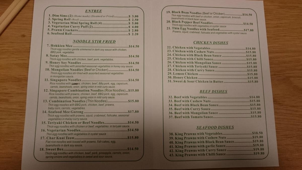 Menu at Creswick Noodle Kitchen restaurant, Creswick