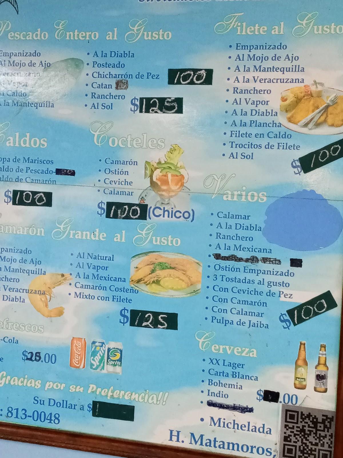 Menu at Mariscos El 6 restaurant, Matamoros