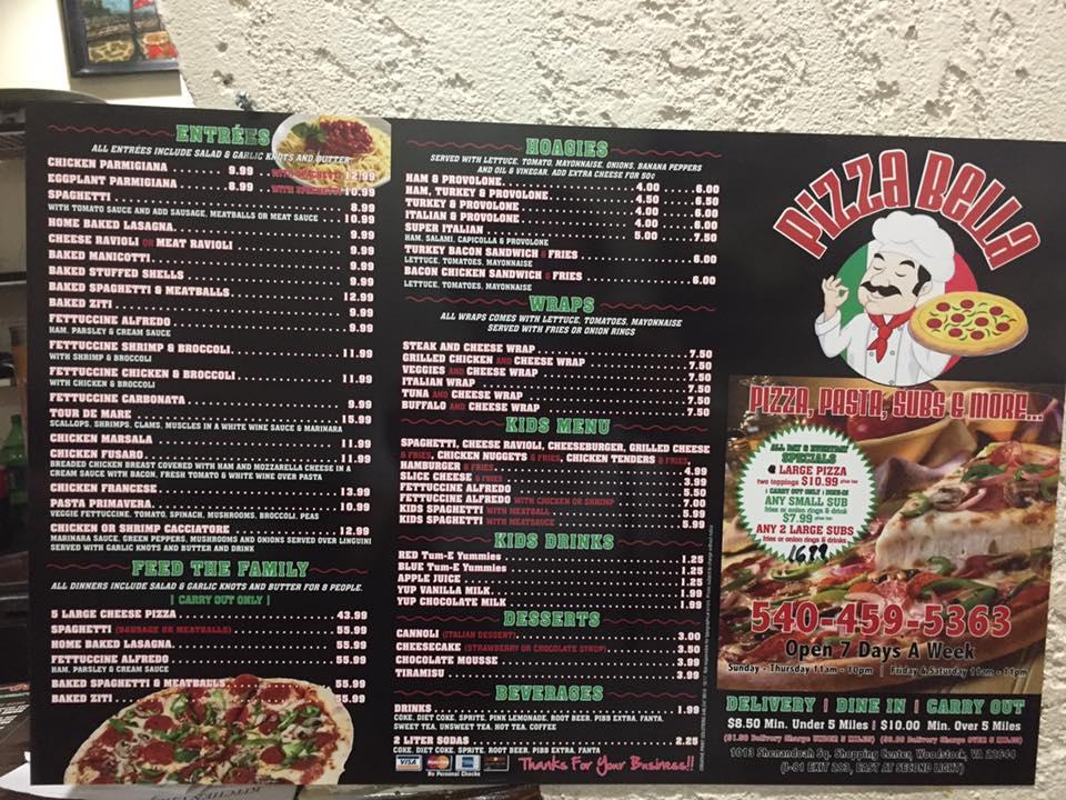 Menu At Pizza Bella Pizzeria Woodstock