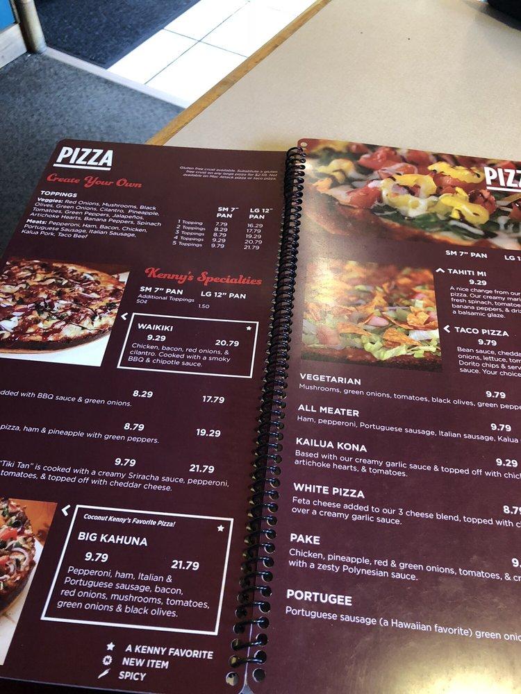 Menu at Coconut Kenny's pizzeria, Bellingham, James St