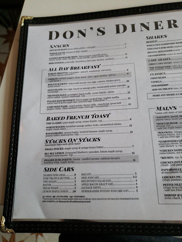 Menu at Don's TV & Repair Speakeasy restaurant, Milwaukee