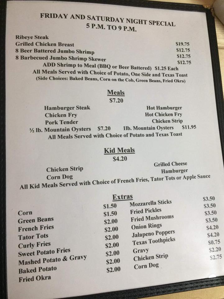 Menu at Hilltop Restaurant & Steak, Cedar Vale