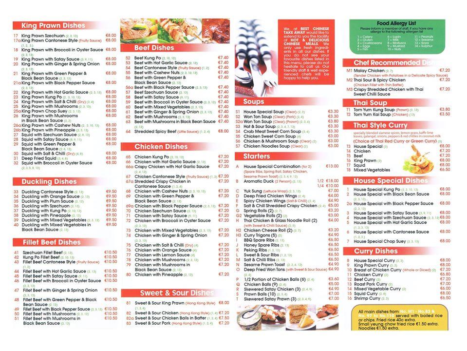 Menu At Best Chinese Takeaway Fast Food, Ashbourne, 6 Ashbourne Court