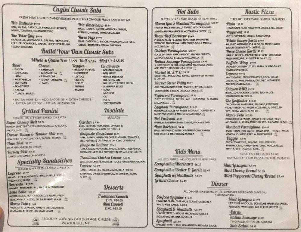 Menu at Cugini Italian Cafe & Market, Corning