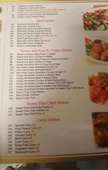 Menu at Wongs restaurant, Torpoint, 10 Tamar St