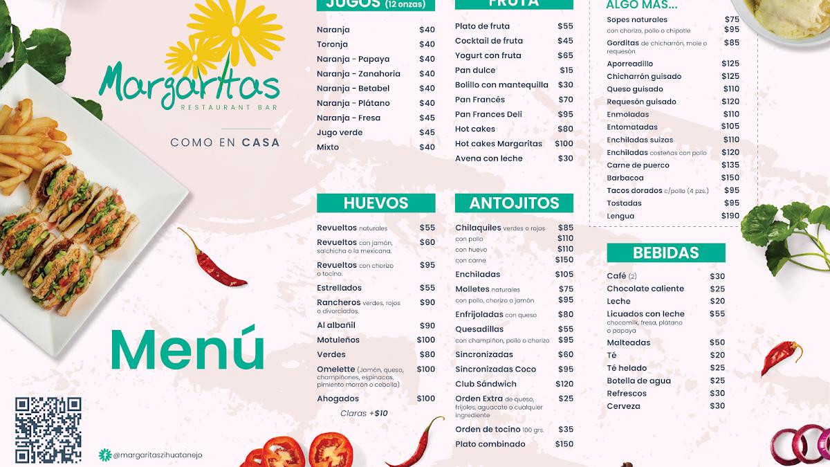 Menu at Margaritas Zihuatanejo Restaurant, Zihuatanejo, Josefa Ortiz de