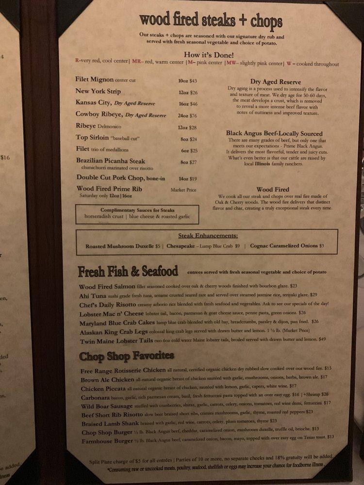 Menu at Morris Chop Shop steakhouse, Morris