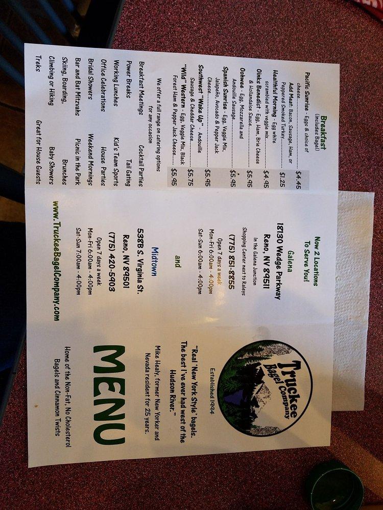 Menu at Truckee Bagel Company restaurant, Reno, Wedge Pkwy