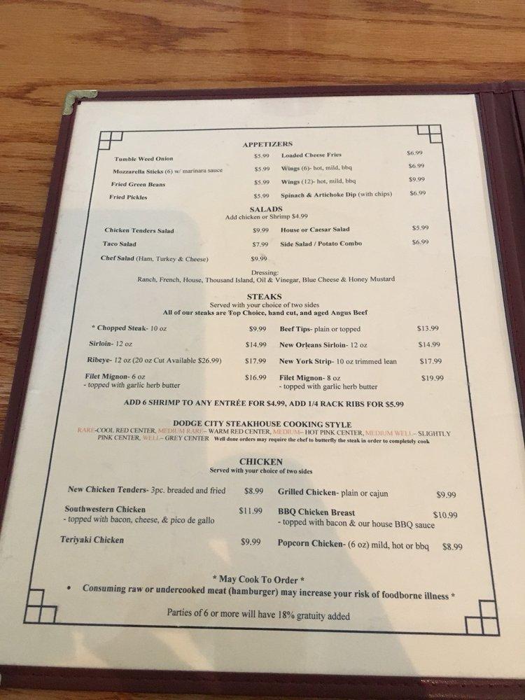 Menu at Dodge City Steakhouse Wilkesboro, Wilkesboro, Winkler Mill Rd Ext