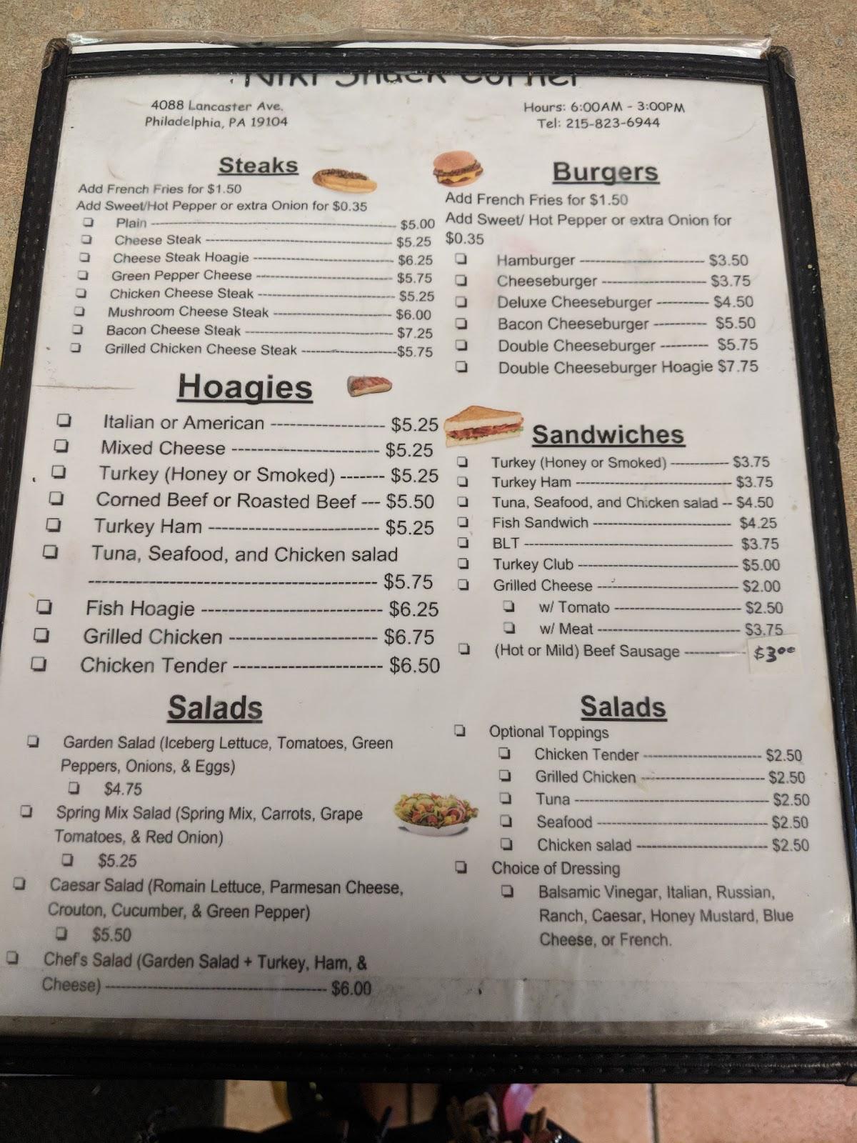 Menu at Nikki Breakfast & Deli restaurant, Philadelphia