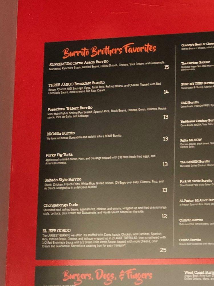 Menu at Burrito Brothers restaurant, Yorba Linda
