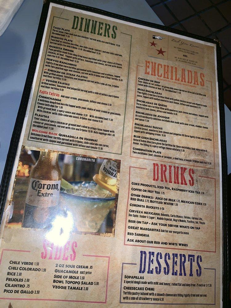 Carta del restaurante El Azteco, Lansing, 1016 W Saginaw St