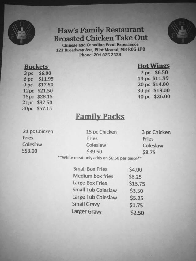 Menu at Haws Family Restaurant, Pilot Mound