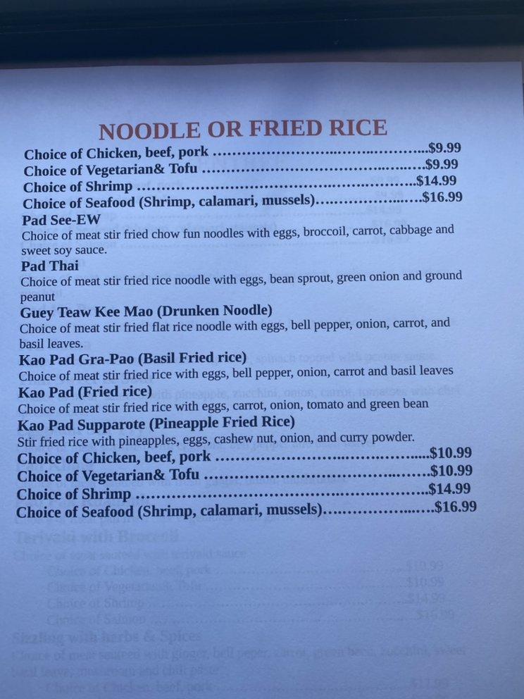 Menu at Kour Thai Restaurant, Clearlake
