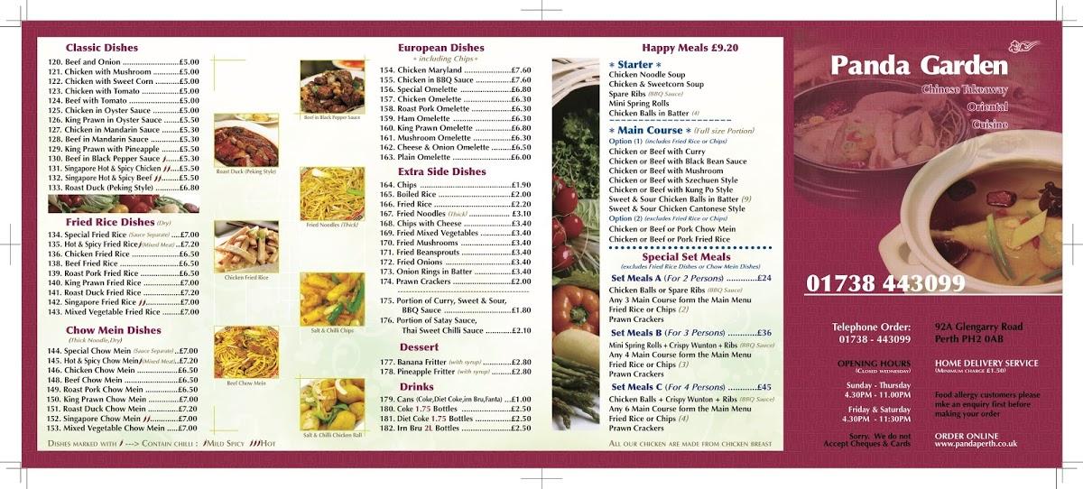 Menu at Panda Garden Chinese Takeaway restaurant, Perth