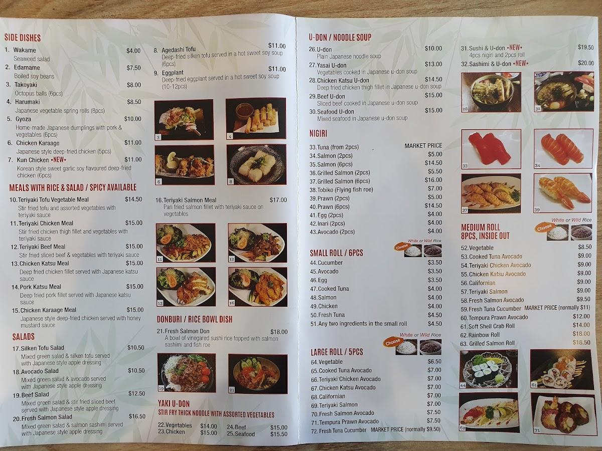 Menu at Sushi Kun restaurant, Clovelly