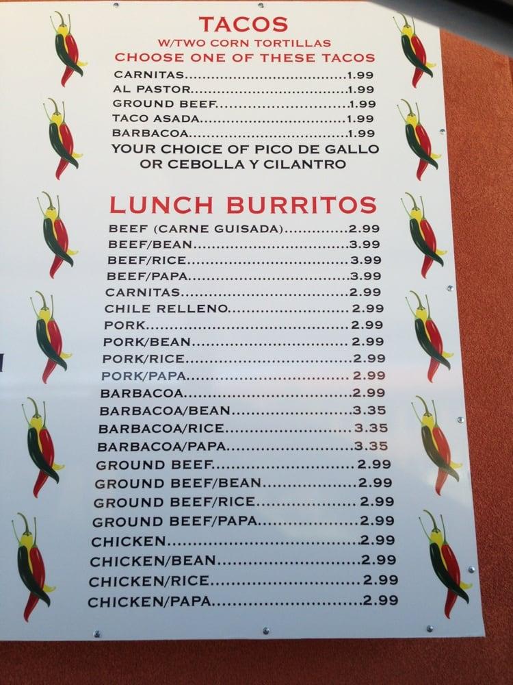 Menu at Raider Burrito restaurant, Lubbock, 19th St