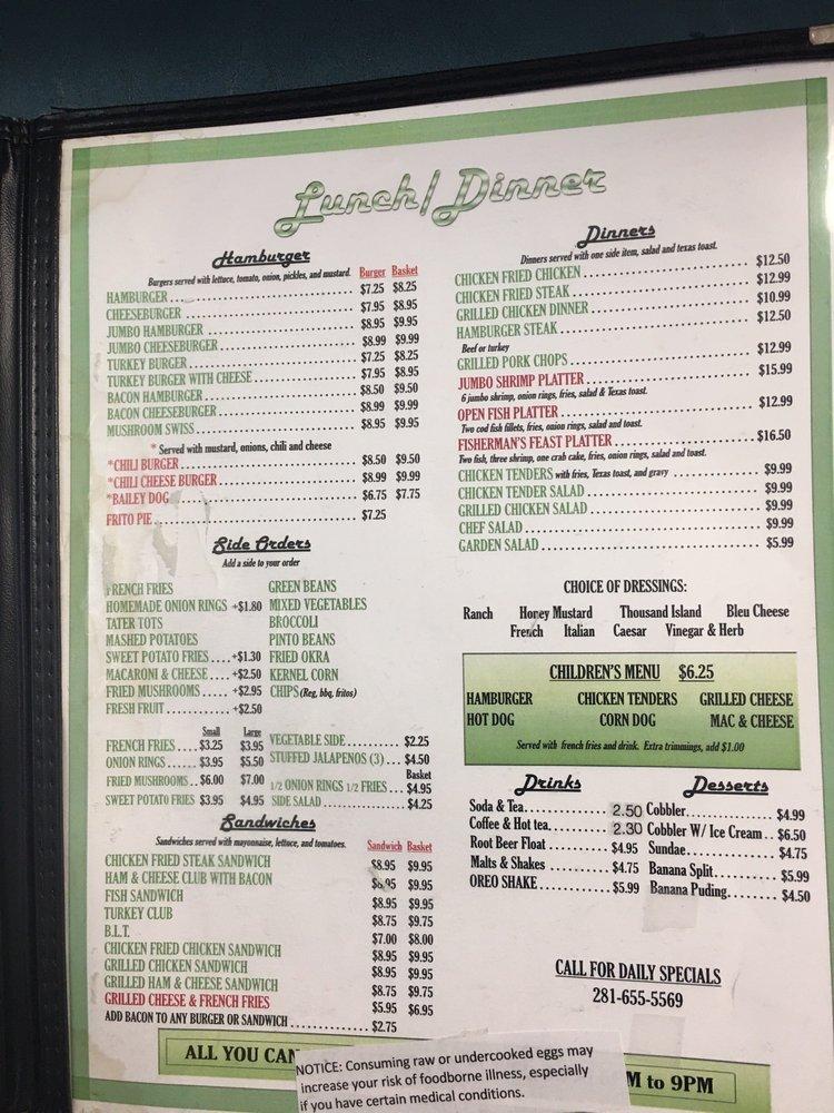 Menu at Bailey's Restaurant, Houston