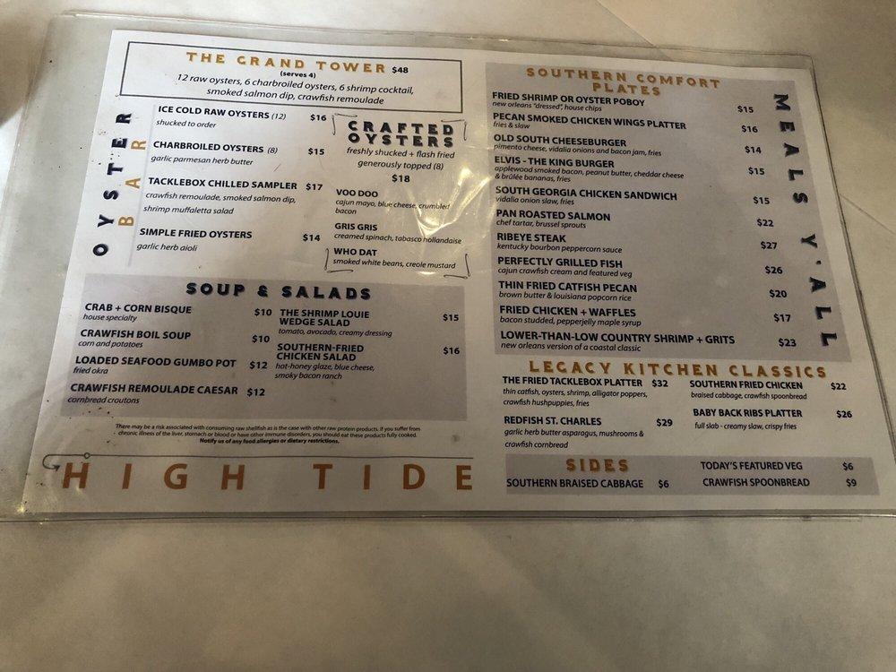 Menu at Legacy Kitchen's Tacklebox restaurant, New Orleans