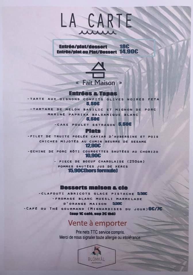 Menu au Blomkål La Cantine Angoulême restaurant, GondPontouvre