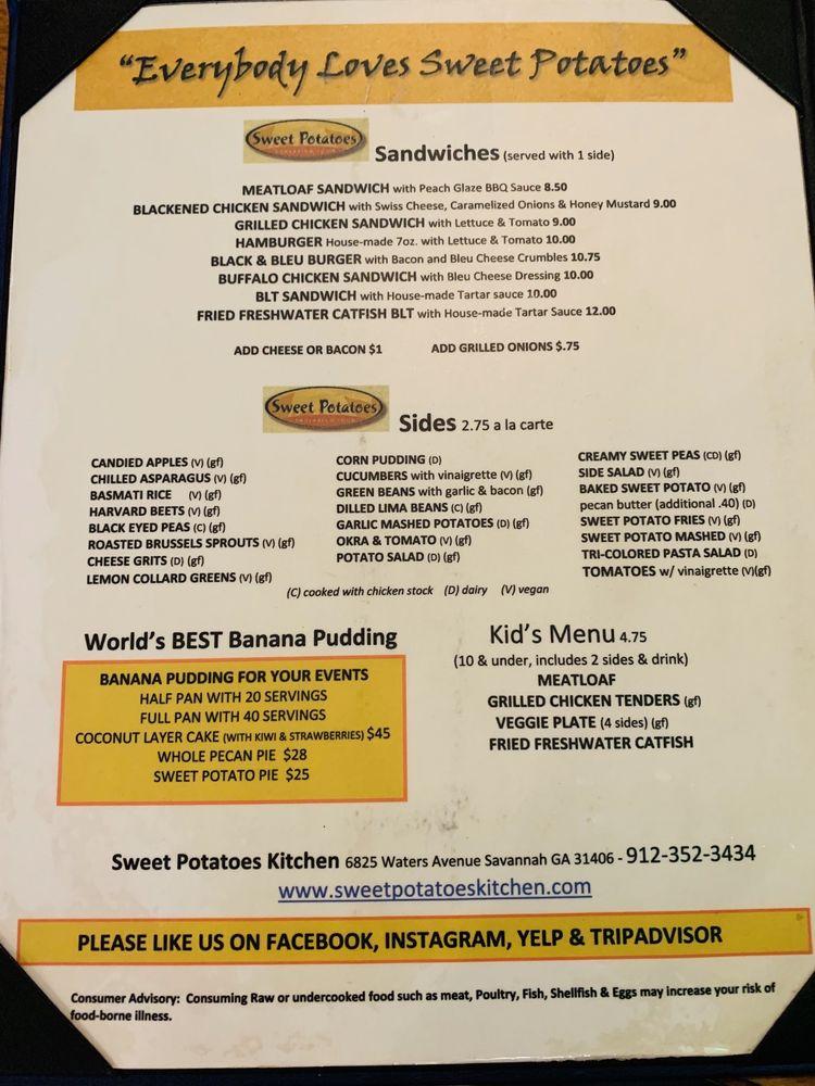 Menu at Sweet Potatoes Kitchen restaurant, Savannah