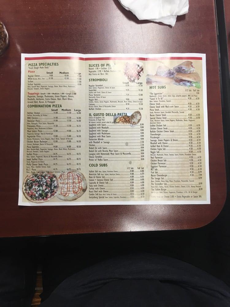 Menu at Antica Napoli pizzeria, Gettysburg