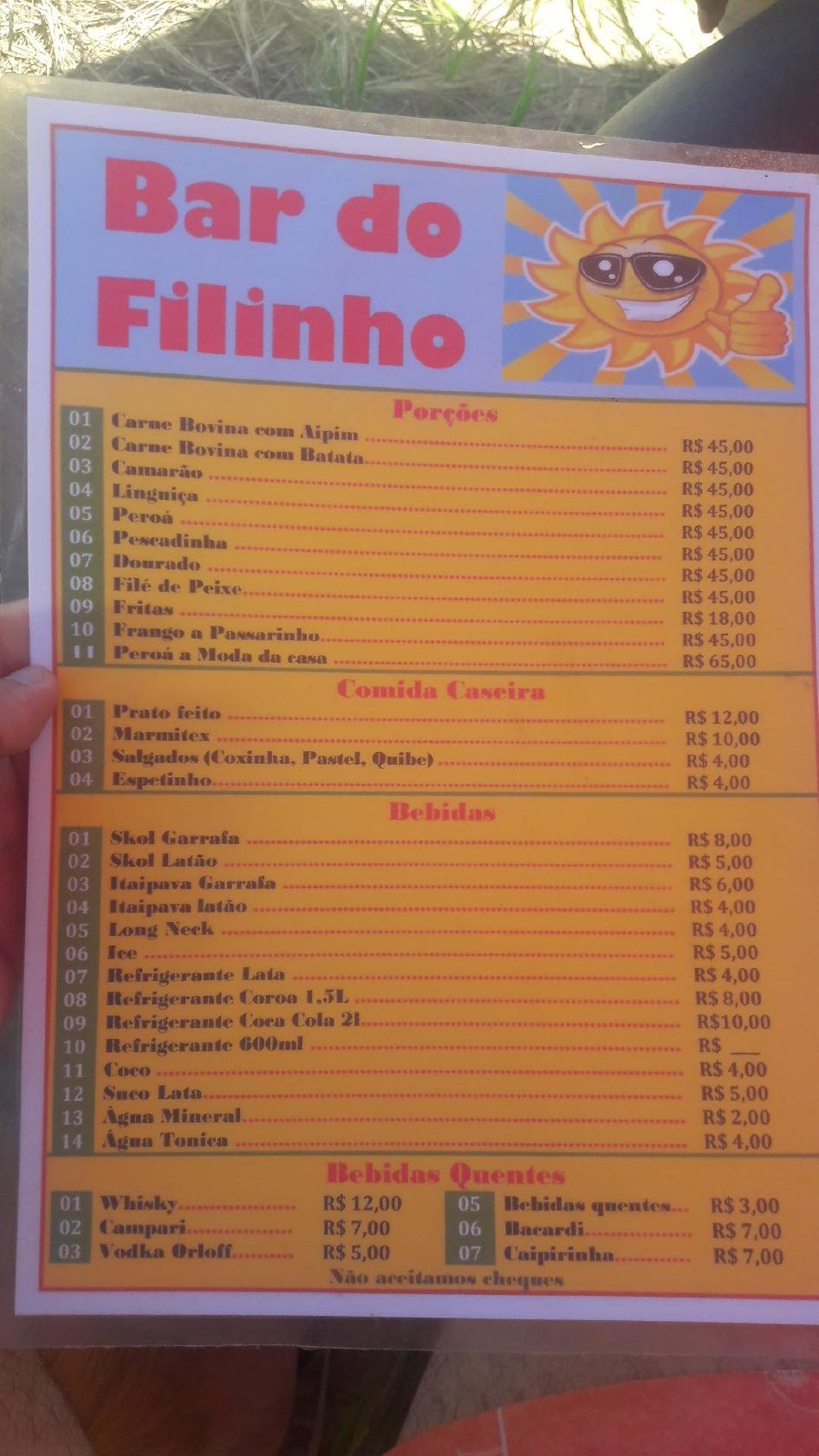 Bar Do Filinho cardápio