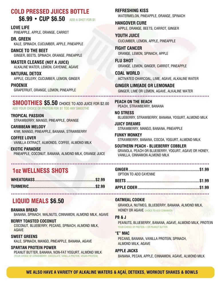 Carta de Juicing LIFE Bar & Cafe´, Newport News