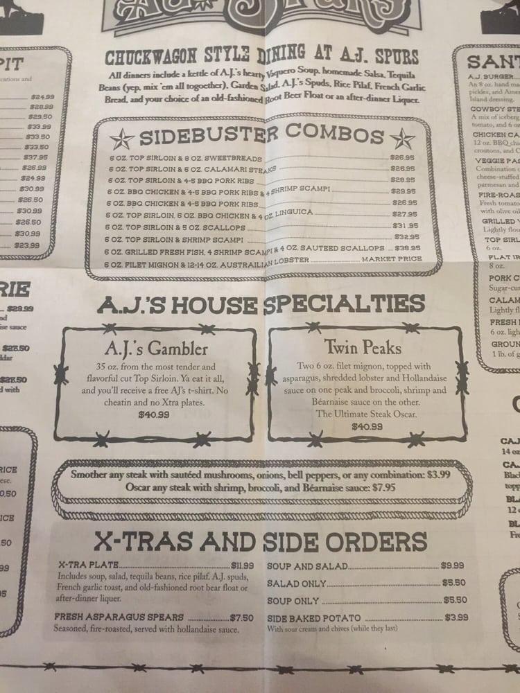 Menu at A J Spurs Saloon & Dining Hall pub & bar, Buellton